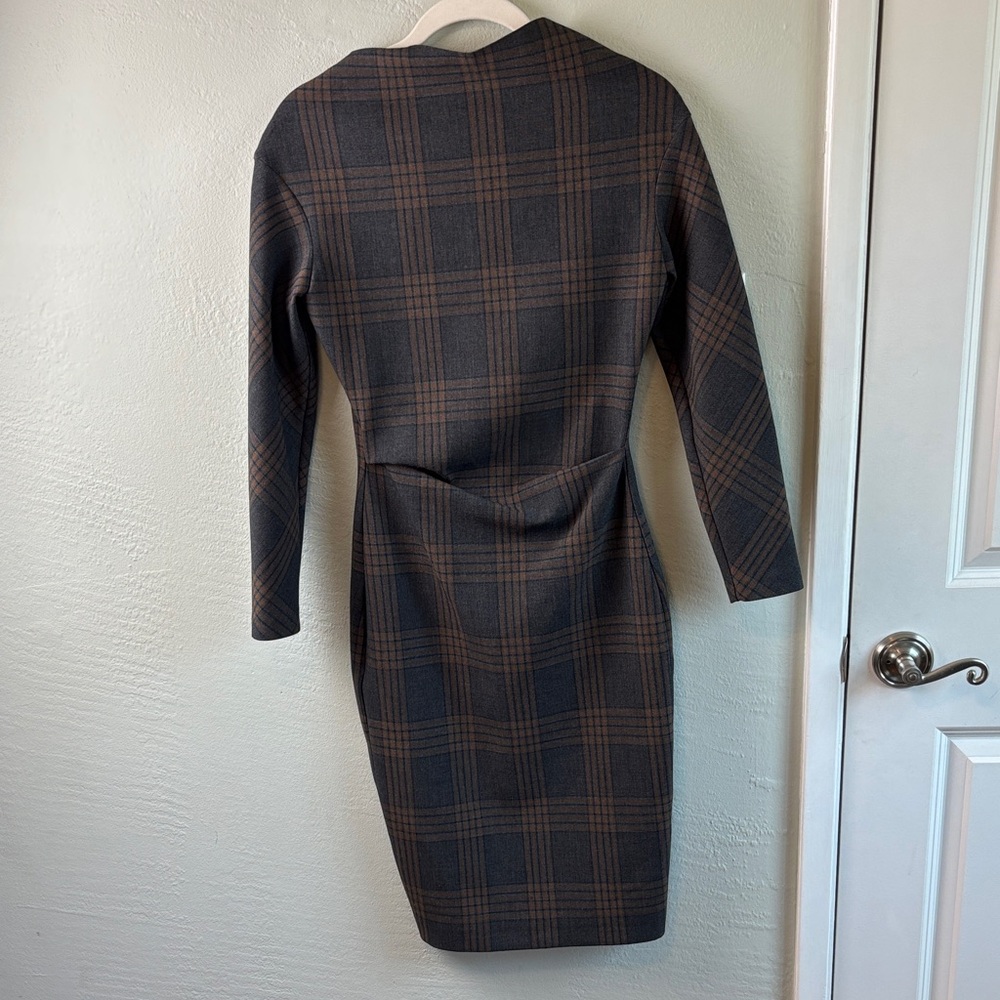 Zara Dress Black Brown Plaid Long Sleeve Sheath Size Small